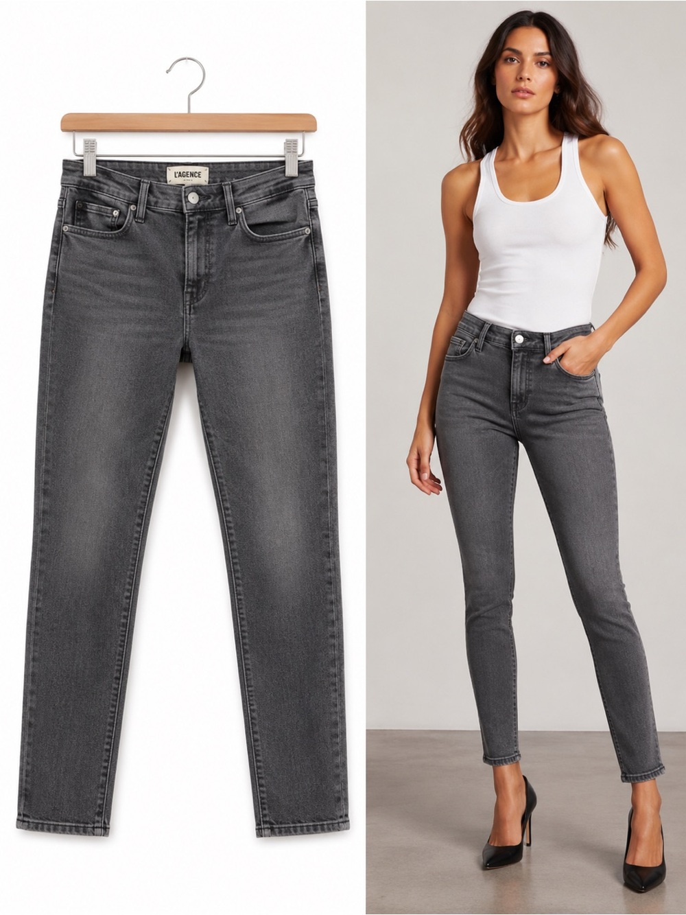 L’AGENCE Margot High Rise Skinny Jeans Charcoal Gray 28